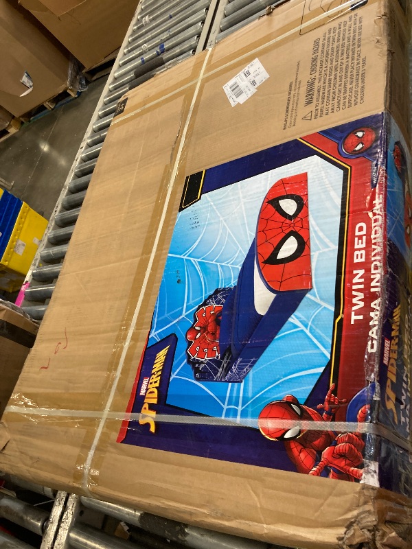 Photo 1 of **Hardware loose in box**
Delta Children Marvel Spider Man Upholstered Twin Bed, Red/Blue