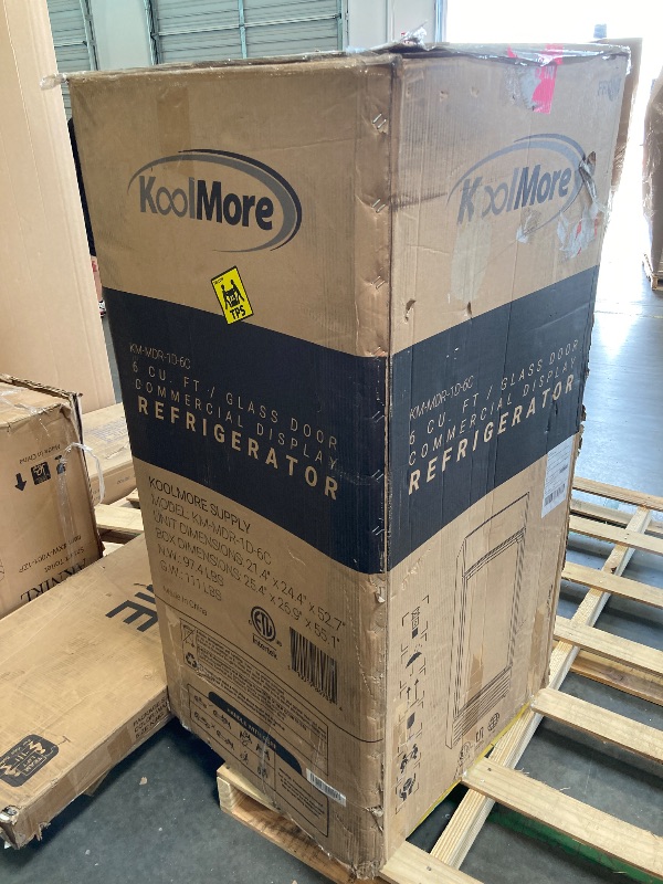 Photo 1 of **Minor dent on back left corner of fridge**
KoolMore KM-MDR-1D-6C 6 Cu. Ft. Commercial One Glass Door Display Upright Beverage Refrigerator Cooler Merchandiser-22.8 in. x 21.4 in. x 52.7 in. [Black]