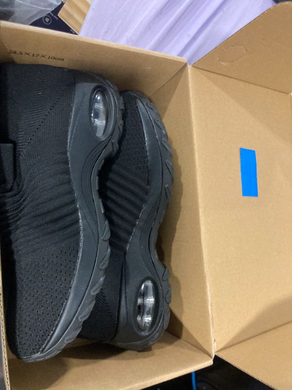 Photo 1 of **VERY LIGHTLY USED**
HKR Womens Walking Tennis Shoes Slip On Light Weight Mesh Platform Nursing Shoes Air Cushion Sneakers All Black US 7(1839 EU 38)