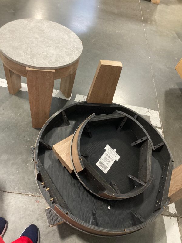 Photo 1 of **table tops have scratches**
Signature Design by Ashley Guystone Casual Table Set with Faux Cement Melamine Tabletop, Set of 3, Light Brown & Light Gray