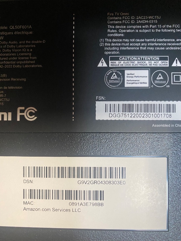 Photo 1 of **POWERED ON BUT ONLY LIGHT CAME ON AT BOTTOM OF TV-NOT SCREEN**Amazon Fire TV 50" Omni QLED Series 4K UHD smart TV, Dolby Vision IQ, Fire TV Ambient Experience, local dimming, hands-free with Alexa
