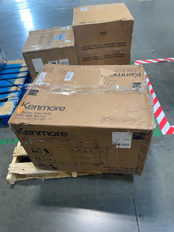 Photo 1 of **DENT ON ON TOP OF COVER**
Kenmore 4-Burner Gas Grill with Side Burner, Outdoor BBQ Grill, Propane Gas Grill, Cast Iron Cooking Grates, Electronic Ignition, Warming Rack, Open Cart Design, 53000 BTUs, Stainless Steel