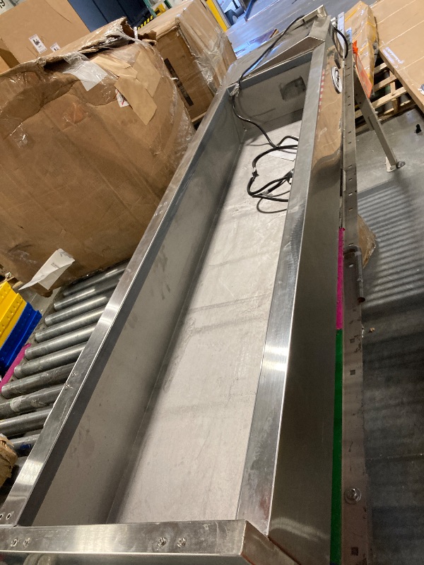 Photo 1 of **MISSING SNEEZE GAURD-FOOD BINS ARE NOT INCLUDED**HARD WATER STAINS**
KoolMore SDC-8P-SG Condiment Prep Rail Station with Sneeze Guard, 71 Inch, Silver