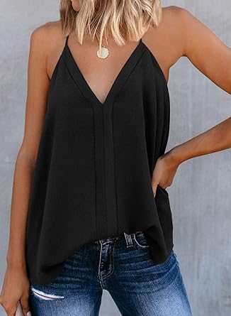 Photo 1 of (SMALL) (USED/FAIR) (BAGGED) miduo Womens V Neck Strappy Tank Tops Loose Casual Sleeveless Shirts Blouses
