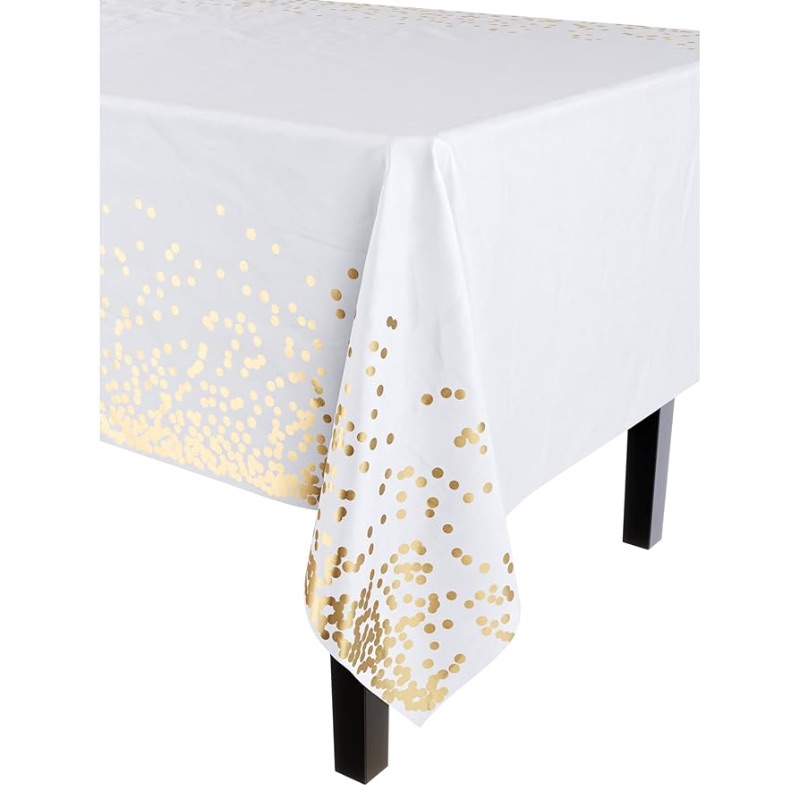 Photo 1 of (for graduations) Exquisite Party Solids White & Gold Dot Rectangular Plastic Tablecloth - 54x108 Inch, 4 Pack