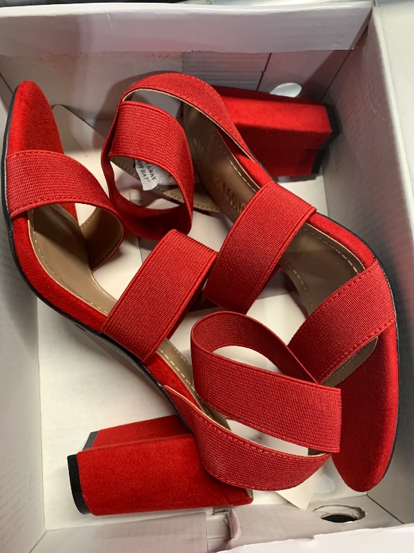 Photo 1 of (size 6) DREAM PAIRS Womens Open Toe High Chunky Elastic Strap Dress Heel Sandal, Red-6 (Victoria)