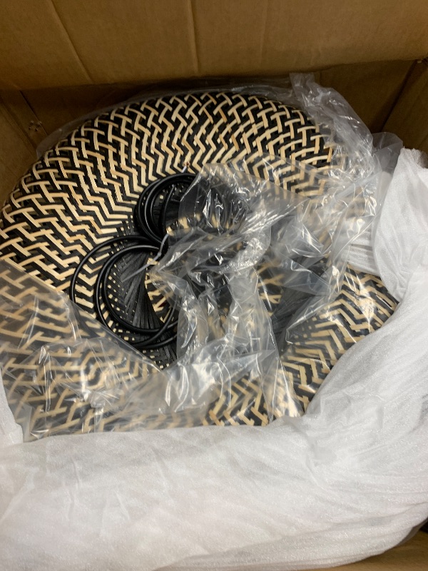 Photo 1 of (used)(incomplete) Arturesthome Bamboo Woven Pendant Light for Kitchen Island, Hand-Woven Black Shades Chandelier