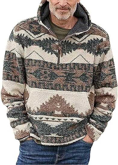 Photo 1 of (see all images) chouyatou Men's Tribal Aztec Printed 1/4 Zip Fuzzy Sherpa Pullover Sweatshirt Hoodie XL