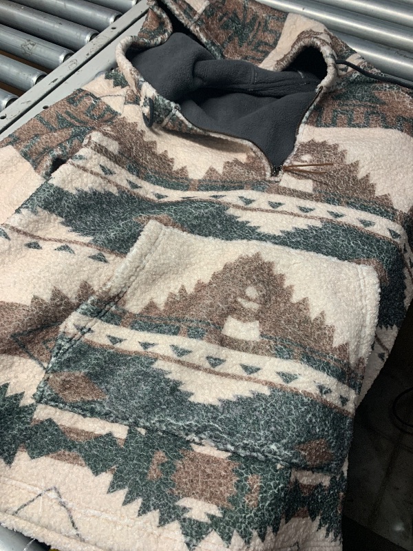 Photo 1 of (see all images) chouyatou Men's Tribal Aztec Printed 1/4 Zip Fuzzy Sherpa Pullover Sweatshirt Hoodie XL