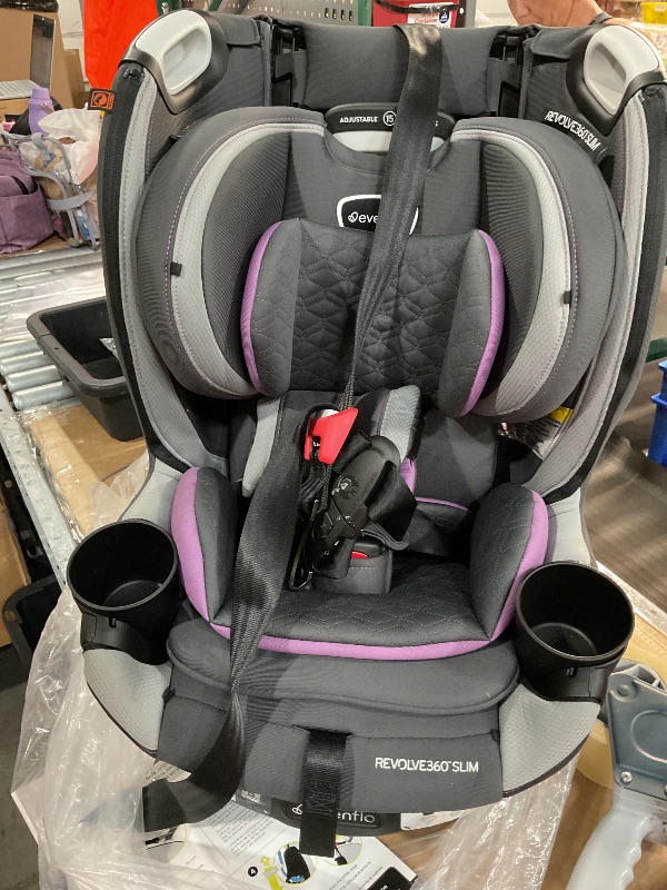 Photo 1 of (Used)(see images) Evenflo Revolve360 Slim 2-in-1 Rotational Car Seat with Quick Clean Cover (Sutton Purple)