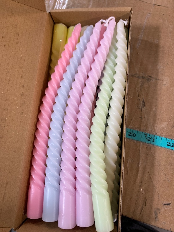 Photo 1 of 10 Inch Cream Spiral Taper Candles for Home Decoration, 12 Pack Candy-Color Candlesticks for Dinner Party Wedding Holiday