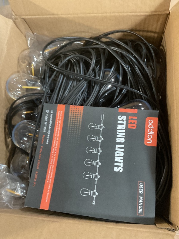 Photo 1 of addlon 100FT LED Outdoor String Lights with Edison Shatterproof Bulbs, Heavy-Duty and Weatherproof Strand, Commercial Grade Patio Lights, Decorative for Garden or Patio, Black