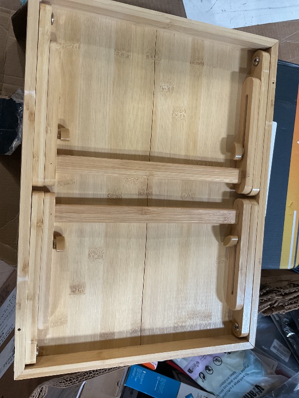 Photo 1 of *DAMAGED* MAJOR CRACK DOWN MIDDLE* KEEKR Bed Tray Table with Leg Locks, Adjustable Height & Foldable Legs - Breakfast Bed Table Tray for Sofa, Bed & Eating. Used as a Laptop Table, 100% Made of Bamboo