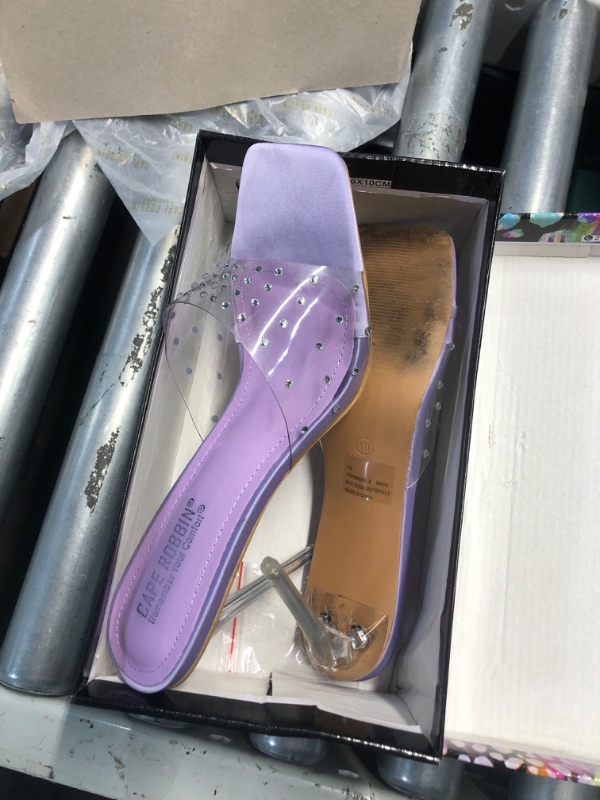 Photo 1 of (SIZE 10) (USED/FAIR) Cape Robbin Women's Stiletto Heel Sandals - Rhinestone-Embellished Clear Slip-On Dress Shoes with Transparent Strap & Open Toe (Brisa) - Purple Size 10