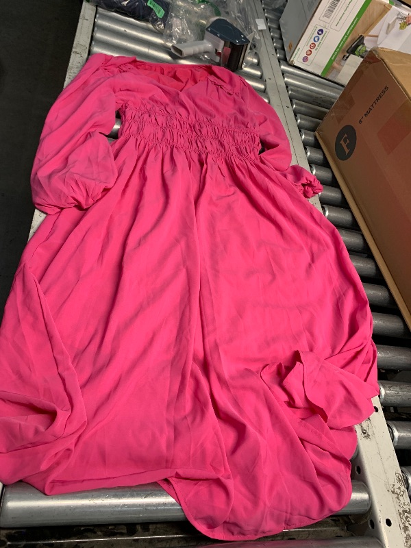 Photo 1 of ***(STOCK PHOTO FOR REFERENCE ONLY)***BLENCOT Women's Casual Long Sleeve Tiered Dress V Neck Pleat Ruched High Waist Ruffle Tiered Midi Long Dresses Solid Color Bright Rosy Medium