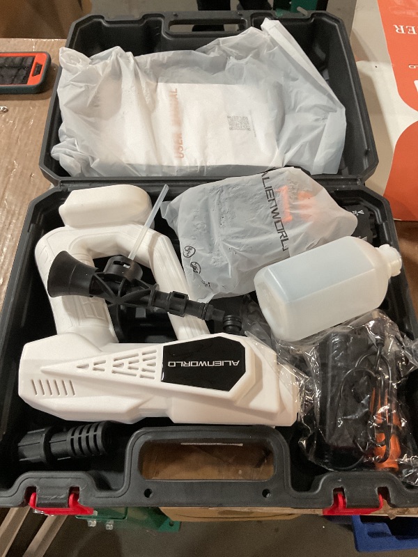 Photo 1 of ALIENWORLD Cordless Pressure Washer Battery Powerd with Foam Cannon,Power Washer, Portable Pressure Washer Cordless,6-in-1 Nozzle,Outdoor Car Cleaning(Battery and Charger Included)