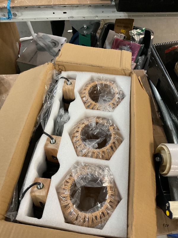 Photo 1 of 3 Light Bathroom Vanity Light Fixtures? Rustic Style Wood Bathroom Wall Sconce? with Boho Wicker Lampshade?Suitable for Bedroom, Hallway, and Living Room?Rattan Black Farmhouse Wall Sconce