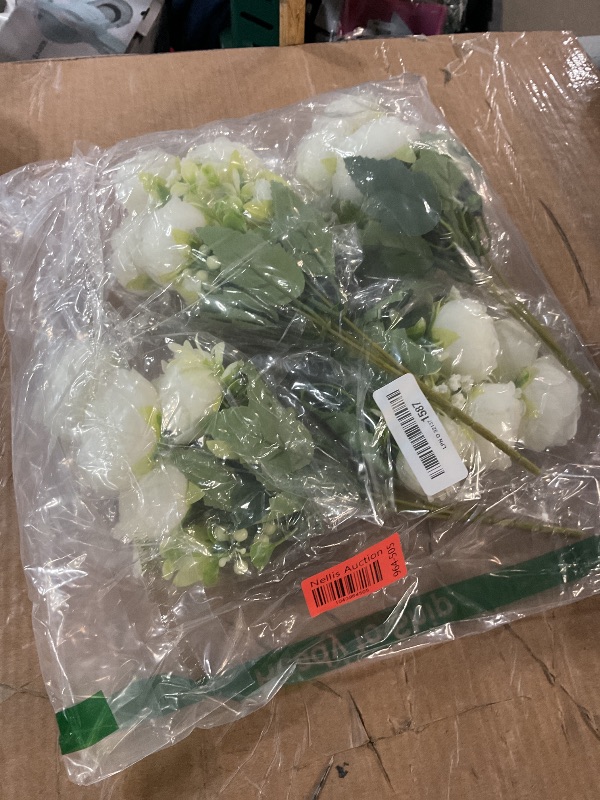 Photo 1 of 4 Bundles Artificial Peonies Silk Flowers, White Faux Peony Bouquet Florals Arrangements Decor for Farmhouse Home Boho Wedding Table Centerpiece, Fake Plastic Flowers Bulk Vase Decoration (White)