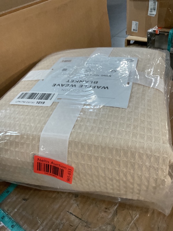 Photo 1 of 100% Cotton Blanket for King Size Bed - Tan Waffle Weave Lightweight Summer Bed Blanket - 102x90in Prewashed Breathable, Woven, Layering Blanket (King, Oatmeal)