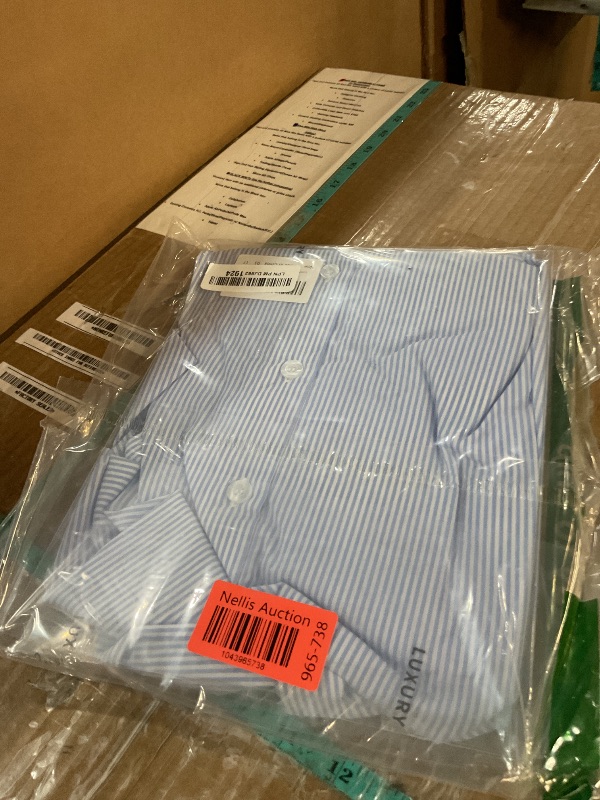 Photo 1 of Aoudery Womens Button Down Shirts Cotton Striped Dress Shirt Long Sleeve Collared Office Work Pinstripes Blouses Tops-Blue Pinstripe-Small