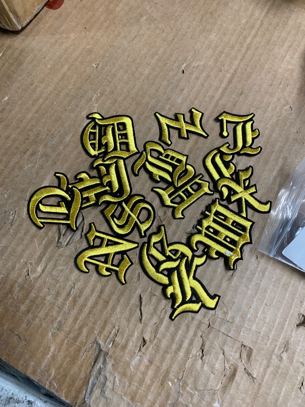 Photo 1 of ***MISSING PARTS***
26 PCS Gothic Iron On Letters for Clothing, A-Z 26 Varsity Letter Patches, Goth Iron On Patches for Clothing, Applique Funny Embroidered Patch for Clothes Bags Hats T-Shirts Jeans (Yellow)