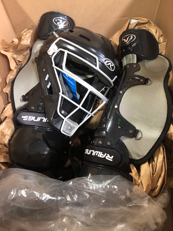 Photo 1 of (missing chest plate) Rawlings | RENEGADE 2.0 Catcher's Set | Baseball | NOCSAE Certified | Youth Ages 12 and Under | Black/Silver