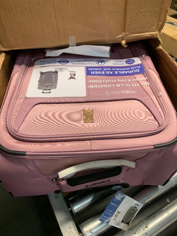 Photo 1 of Travelpro Maxlite 5 Softside Expandable Checked Luggage with 4 Spinner Wheels, Lightweight Suitcase, Men and Women, Orchid Pink Purple, Checked Medium 25-Inch