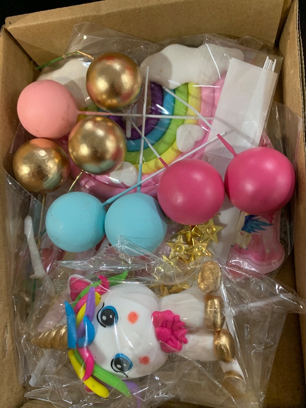 Photo 1 of 29 PCS Unicorn Cake Topper, Unicorn Rainbow Cake Decorations with Rainbow Stars Unicorn Balls Happy Birthday Cake Decorations for Boys Girls Kids Birthday Party Baby Shower Supplies (Star)