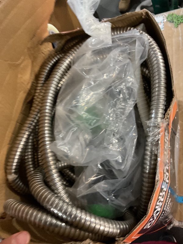 Photo 1 of ***(PARTS ONLY/ MAJOR DAMAGE)***
TVKB Metal Garden Hose 100ft Stainless Steel Water Hose Super Tough Flexible Water Pipe with 3/4 inch Brass Fittings and Sprayer Nozzle, Kink & Tangle Free, Rust Proof