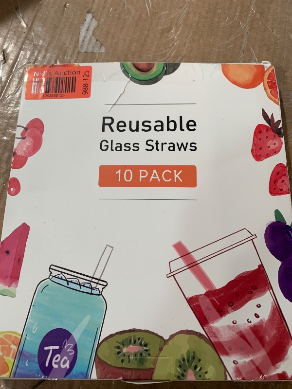 Photo 1 of [10 Pcs] Reusable Glass Straws Shatter Resistant - 9" x 10 mm Bent Multicolor Drinking Reusable Straws With 2 Cleaning Brushes for Coffee,Milkshakes,Juice Drinks