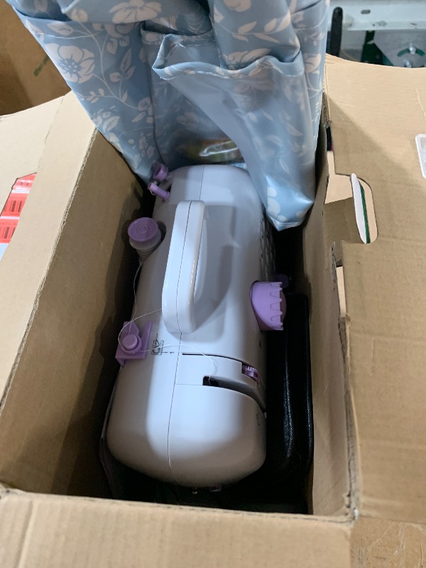 Photo 1 of (PARTS) (NOT A FUNCTION ITEM)  JUCVNB Mini Sewing Machine for Beginners and Kids Ages 8-12, Portable Sewing Machines with 12 Built-in Stitch Patterns, Light, 2 Speed Foot Pedal - Purple & White (with 27 Pieces Sewing Kit & Case)