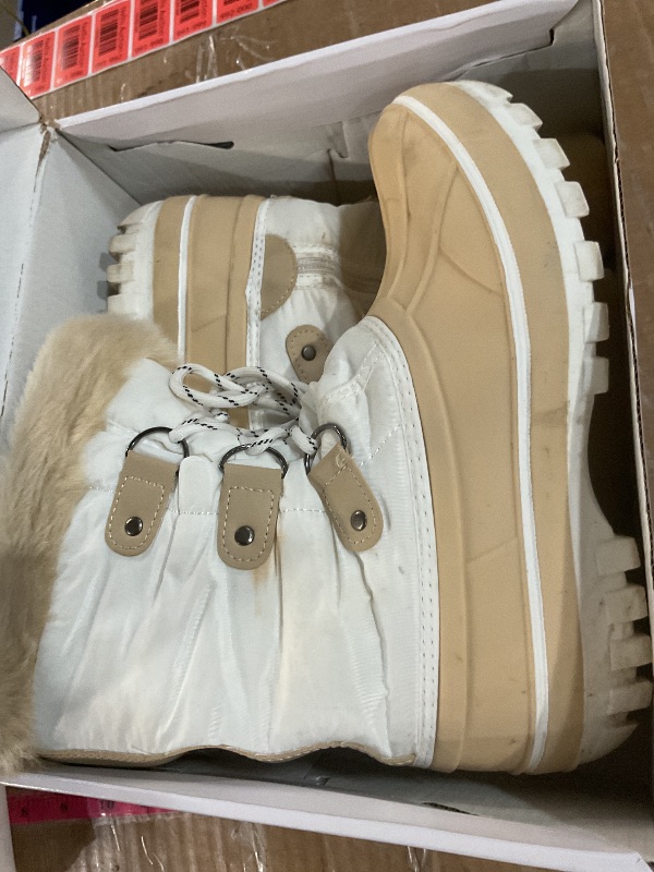 Photo 1 of **DIRTY** DREAM PAIRS Boys & Girls Faux Fur-Lined Ankle Winter Snow Boots,Size 5 Big Kid,Beige/White,FORESTER