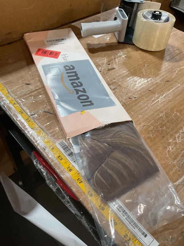 Photo 1 of SARLA Invisible Wire Hair Extensions with 3 Clips Short Synthetic Wavy Curly Hairpiece Adjustable Transparent Headband for Women 12 Inch Ash Medium Brown/Ash Blonde Highlights