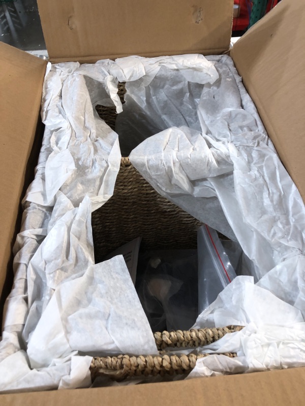 Photo 1 of PEMAR Set 2 Nesting Natural Wicker Rolling Storage Baskets on Wheels w Insert Handles, Under Table Under Desk Woven Storage Bins, Mobile File Cabinet Organiser (Seagrass, Sizes M, L Nesting)