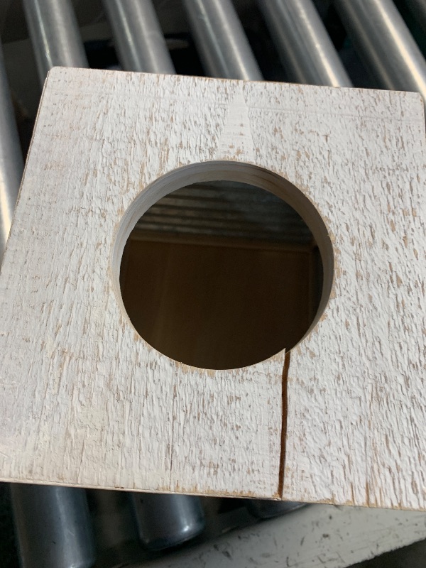 Photo 1 of ***(MAJOR DAMAGE/ SEE NOTES)***Autumn Alley Barn Door Square Farmhouse Tissue Box Cover in White and Galvanized – Farmhouse Bathroom Accessories – Rustic Bathroom Décor Tissue Holder | Wood Shabby Chic Tissue Box Cover