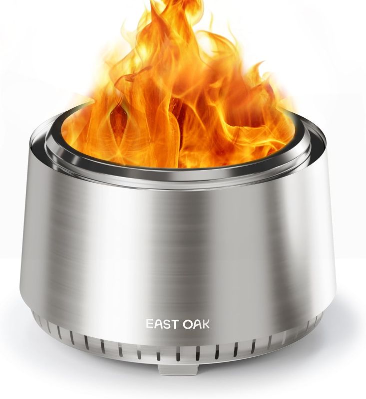 Photo 1 of (Used)(damaged)TIKI 25-Inch Smokeless Patio Fire Pit, Wood Burning with Removable Ash Pan & Weather-Resistant Cover, Modern Black Design –