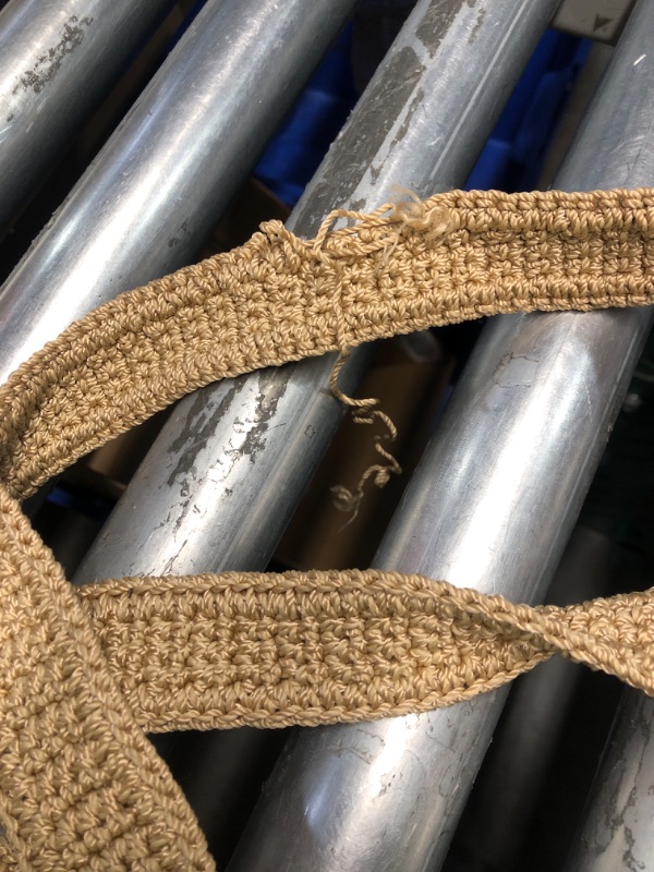 Photo 1 of (see images) (strap is damaged) The Sak Casual Classics Tote Bag - Hand Crochet Woman's Purse For Everyday, Travel, Beach Bag - Handbag With Shoulder Straps - Bamboo W/Gold