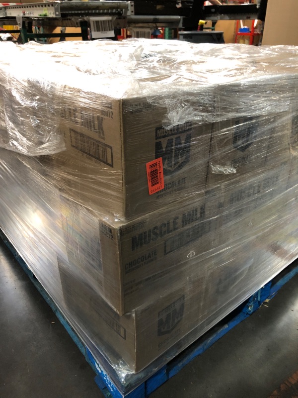 Photo 1 of *NONREFUNDABLE****PALLETIZED ITEM*TRUCK/TRAILER PICKUP ONLY**ROUGHLY 75 BOXES OF 12 PACKS** *AUGUST 27,2025** Muscle Milk Genuine Protein Shake, Chocolate, 25g Protein, 11.16 Fl Oz (Pack of 12), Packaging May Vary