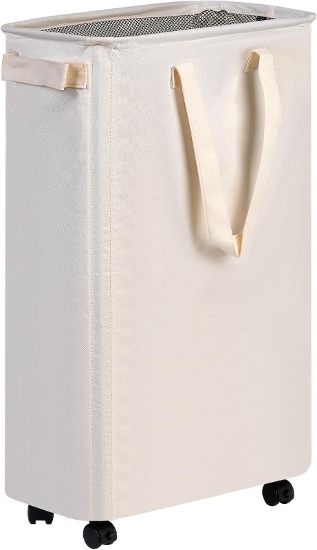 Photo 1 of ***(MISSING PARTS)***
Slim Laundry Hamper with Wheels, Rolling Laundry Basket for Clothes, Small Laundry Basket for Bedroom, Dorm and Laundry Room, 48L (12.7 Gallons) Beige
