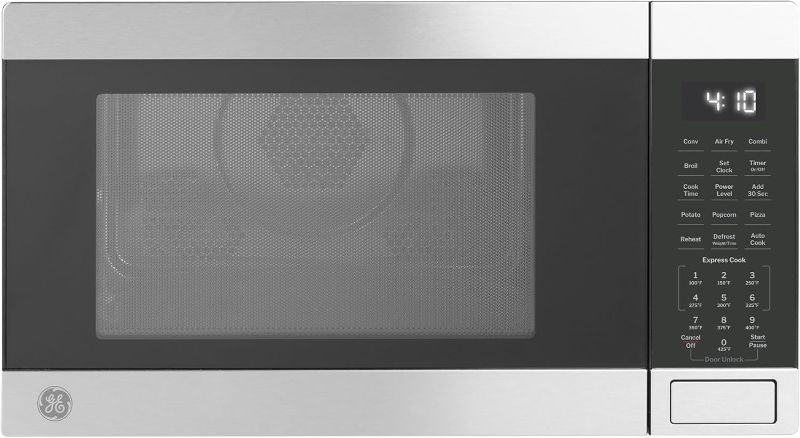 Photo 1 of (USED/FAIR) (POWER TESTED) GE GCST10A1WSS 4-in-1 Microwave Oven, 1,050 Watts Air Fryer, Broiler & Convection Mode, Child-Lock Technology, Kitchen Essentials for The Countertop or Dorm Room, 1.0 Cu. Ft, Stainless Steel
