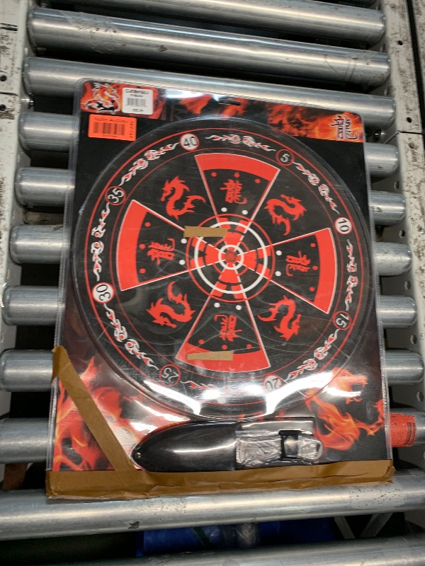 Photo 1 of Perfect Point Throwing Knife Set – Target Board and Set of 3 Throwers, Black Stainless Steel Blades and Handles w/ Red Dragon, Includes Nylon Sheath, Well Balanced, Throwing Sport Knives – PP-075-3BK