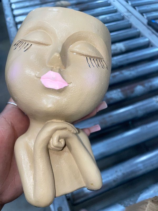Photo 1 of Face Head Planter, Funny Heads Plant Pots, Cute Girl Faces Plant Pot, Decorative Flower Pots, Cute Succulent Pots with Drainage for Home Garden Decor, Plant Lover's Gifts for Women (7" Khaki)