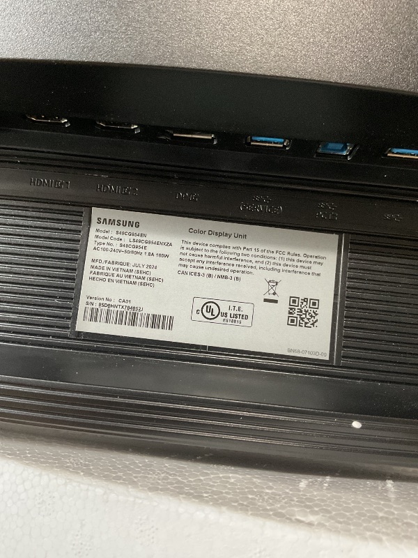 Photo 1 of ***NONFUNCTIONAL* PARTS ONLY** USED - SCRATCHED AND DIRTY - DOESN'T POWER ON - UNABLE TO TROUBLESHOOT - SEE PICTURES***
SAMSUNG 49” Odyssey G9 Series DQHD 1000R Curved Gaming Monitor, 1ms(GtG), VESA DisplayHDR 1000, 240Hz, AMD FreeSync Premium Pro, Height