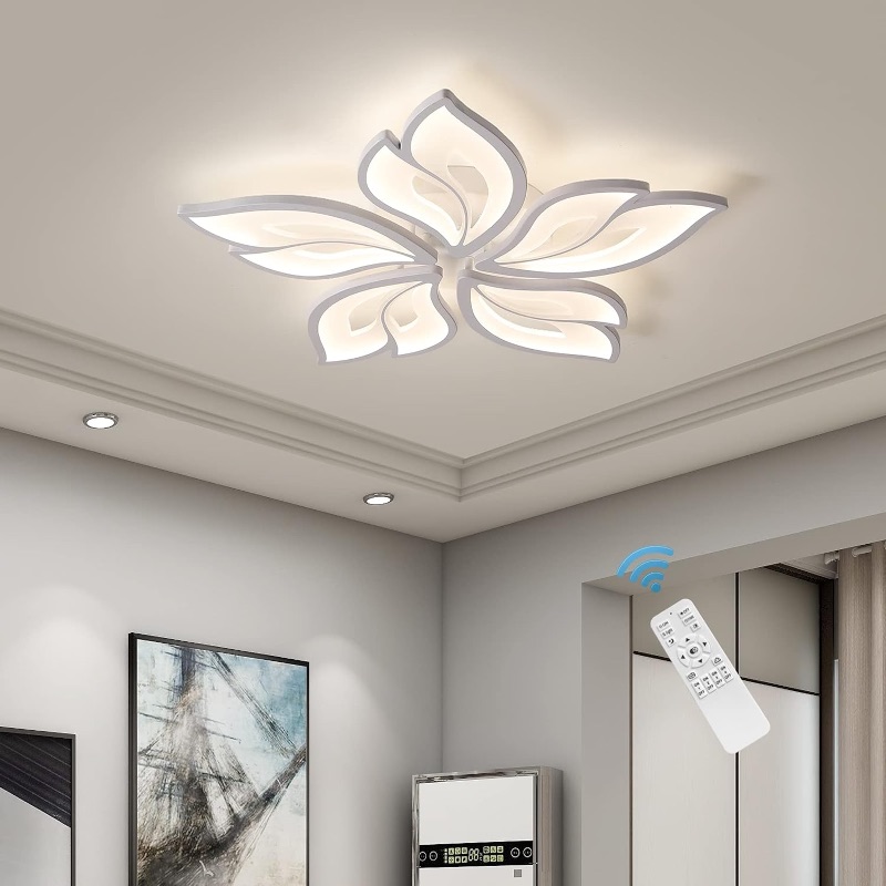 Photo 1 of (Missing remote)Garwarm Modern Ceiling Light,23.6” Dimmable LED Chandelier Flush Mount Ceiling Lights,Remote Control Acrylic Leaf White Lamp Fixture for Living Room Dining Room Bedroom 60W