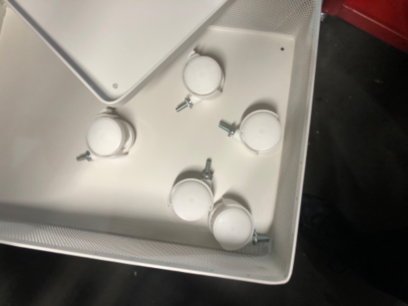 Photo 1 of ***DAMAGED - SHELVES DENTED - SEE PICTURES***
xinyourui Fruit Basket for Kitchen No Assembly, Rolling Rotating Storage Cart,Bathroom Shelf,Mobile Metal Utility Storage Cart,Potato and Onion Storage Drawer Cart(Bright White, 5 Tier-Square)