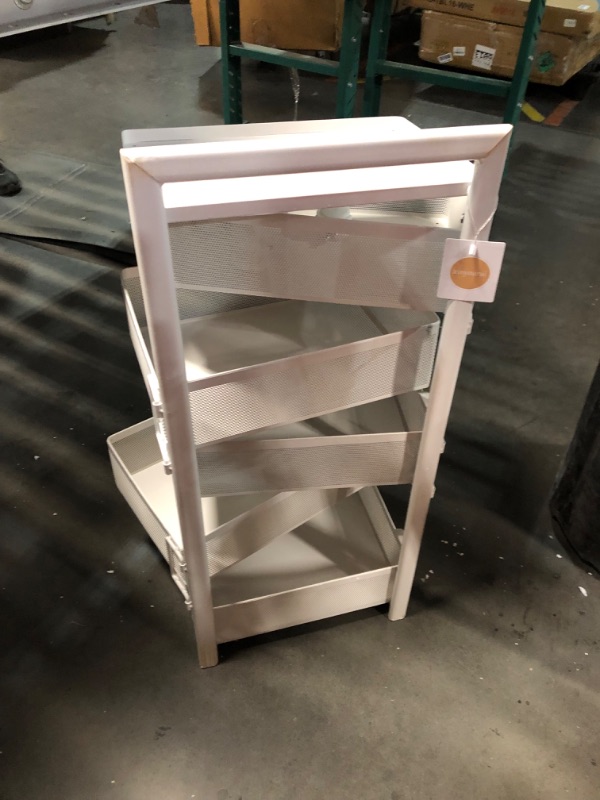 Photo 1 of ***DAMAGED - SHELVES DENTED - SEE PICTURES***
xinyourui Fruit Basket for Kitchen No Assembly, Rolling Rotating Storage Cart,Bathroom Shelf,Mobile Metal Utility Storage Cart,Potato and Onion Storage Drawer Cart(Bright White, 5 Tier-Square)