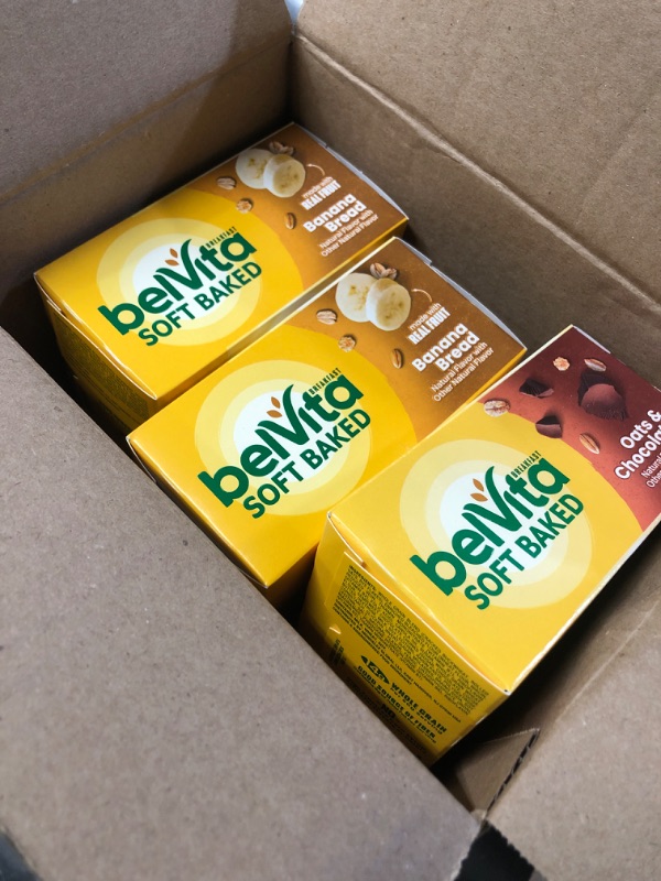 Photo 1 of (bundle of 2)belVita Soft Baked Breakfast Biscuits Variety Pack, Banana Bread and Oats & Chocolate, Chewy Breakfast Bars, 3 Boxes of 5 Packs (1 Biscuit Per Pack)