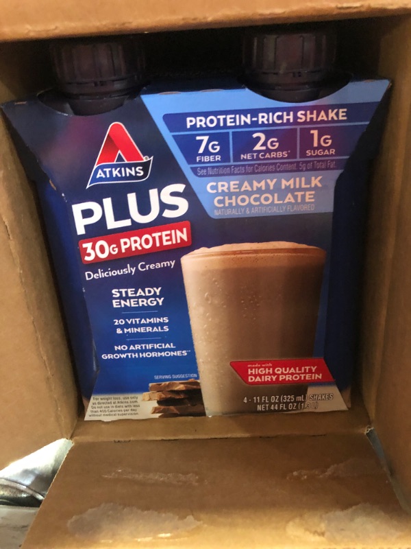 Photo 1 of (non refundable) Atkins Creamy Milk Chocolate PLUS Protein Shake, 30g Protein, 7g Fiber, 2g Net Carb, 1g Sugar, Keto Friendly, Low Carb, High Protein Drink, 12 Count