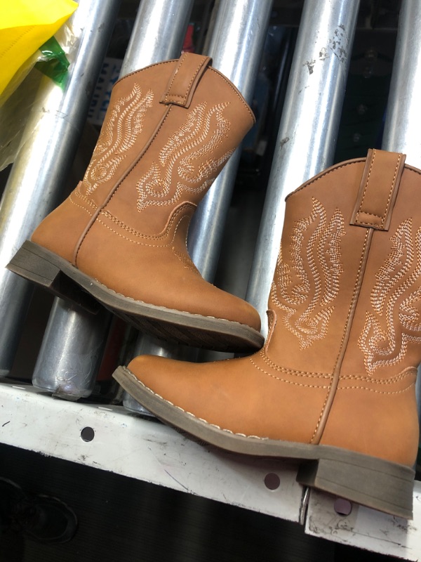 Photo 1 of (childrens 6) Ahannie Kids Cowboy Boots Boys Girls Square Toe Mid-Calf Cowgirl Western Boots with Side Zipper (Toddler/Little Kid/Big Kid)(Brown-9)