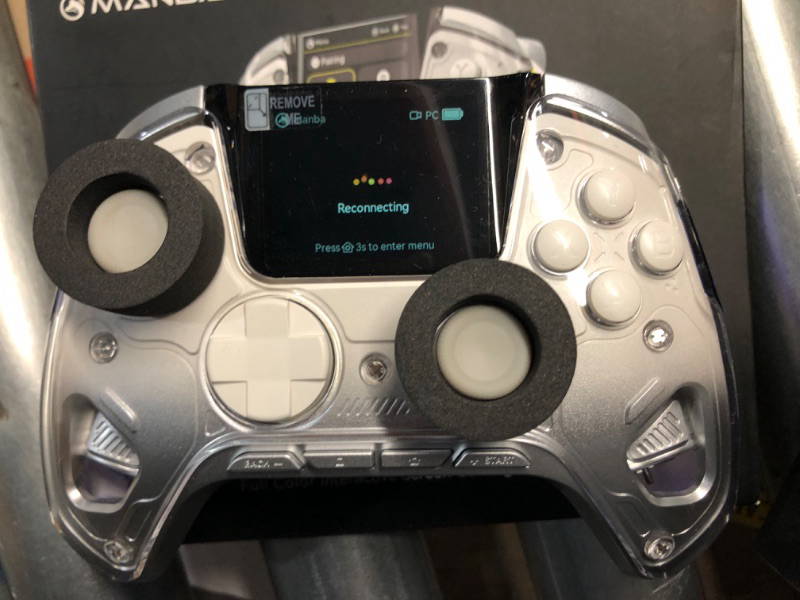 Photo 1 of (POWER TESTED) ($69.99 VALE) ManbaOne Interactive Screen Wireless Gaming Controller for PC/Switch/iOS/Android,Hall Effect Stick & Trigger,RGB Lighting,Remappable Buttons,1800mAh with Charging Dock (White)